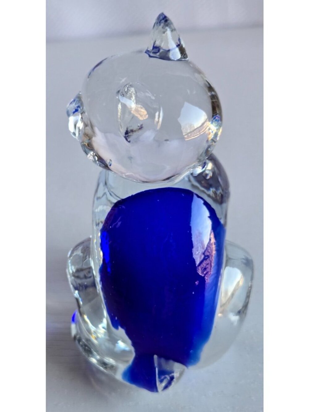 Clear Art Glass Sitting Cat Figurine Paperweight Blue Color 3.5" Tall - Picture 5 of 6